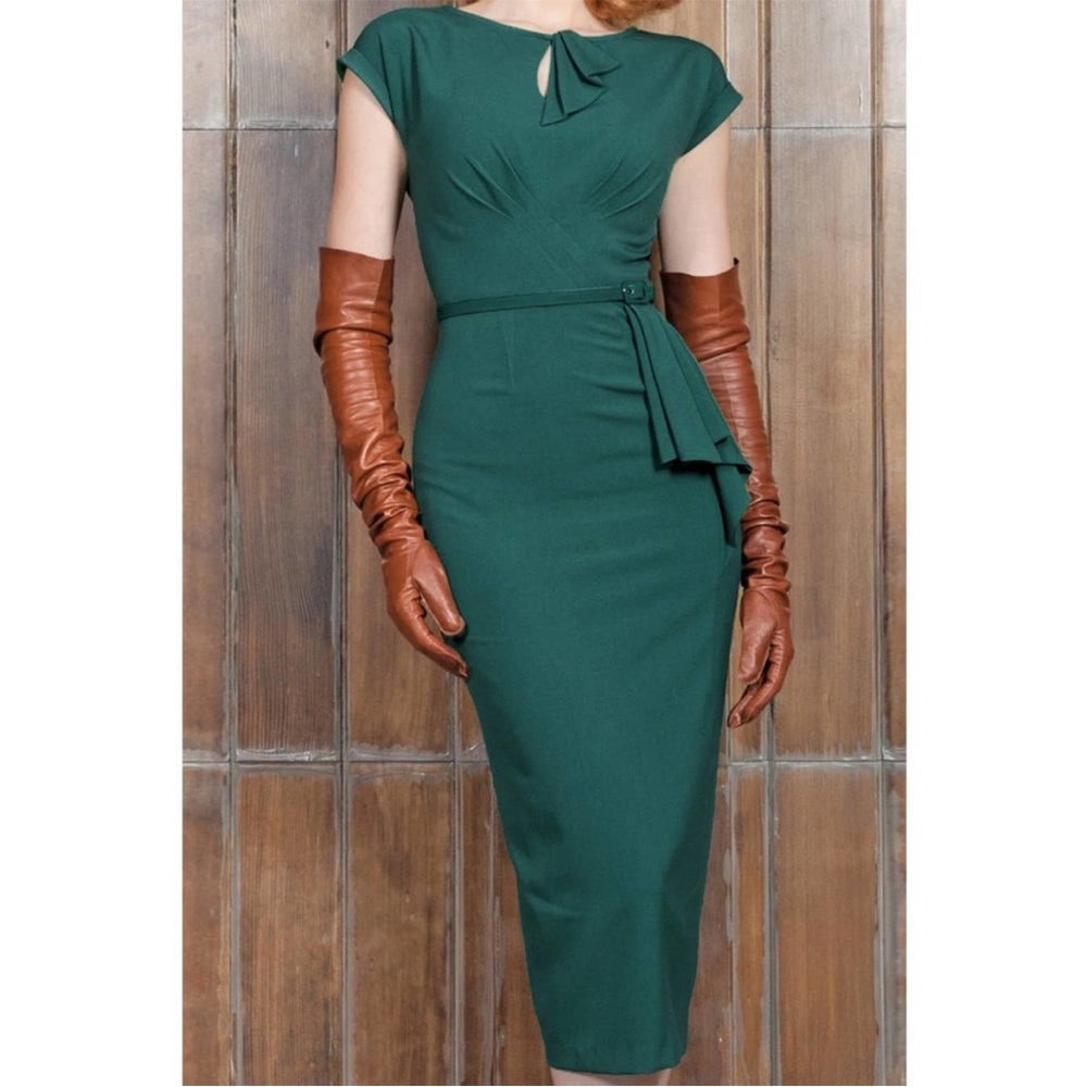 Stop Staring Green Ruched Peplum Sheath Dress